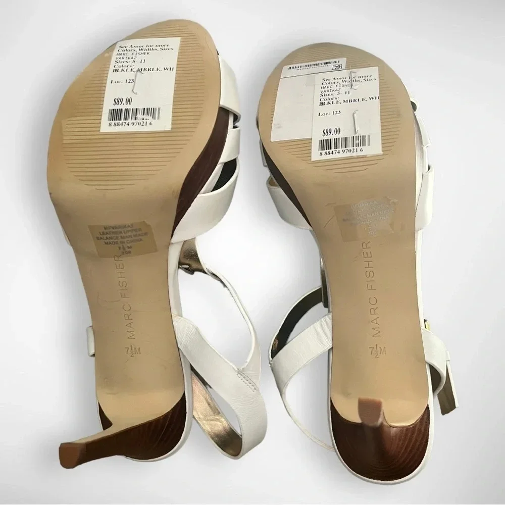 MARC FISHER Women's Varika 2 White Leather Platform Sandals With Heel  7.5 | New - Picture 3 of 8